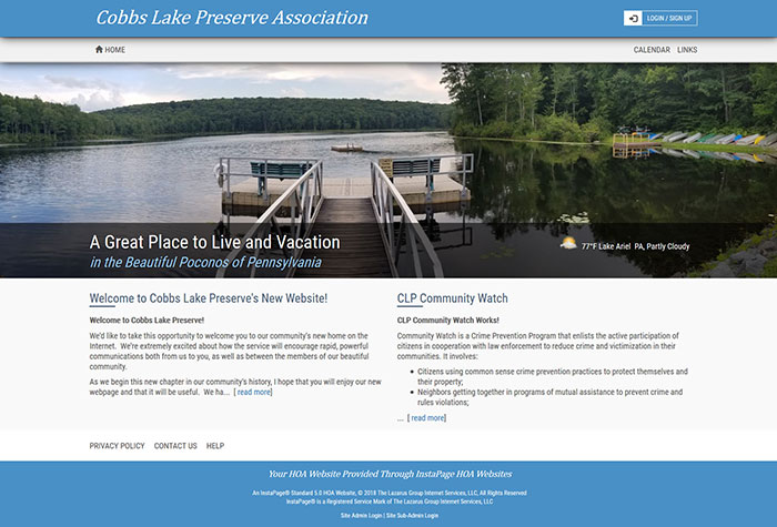 Cobbs Lake website screenshot