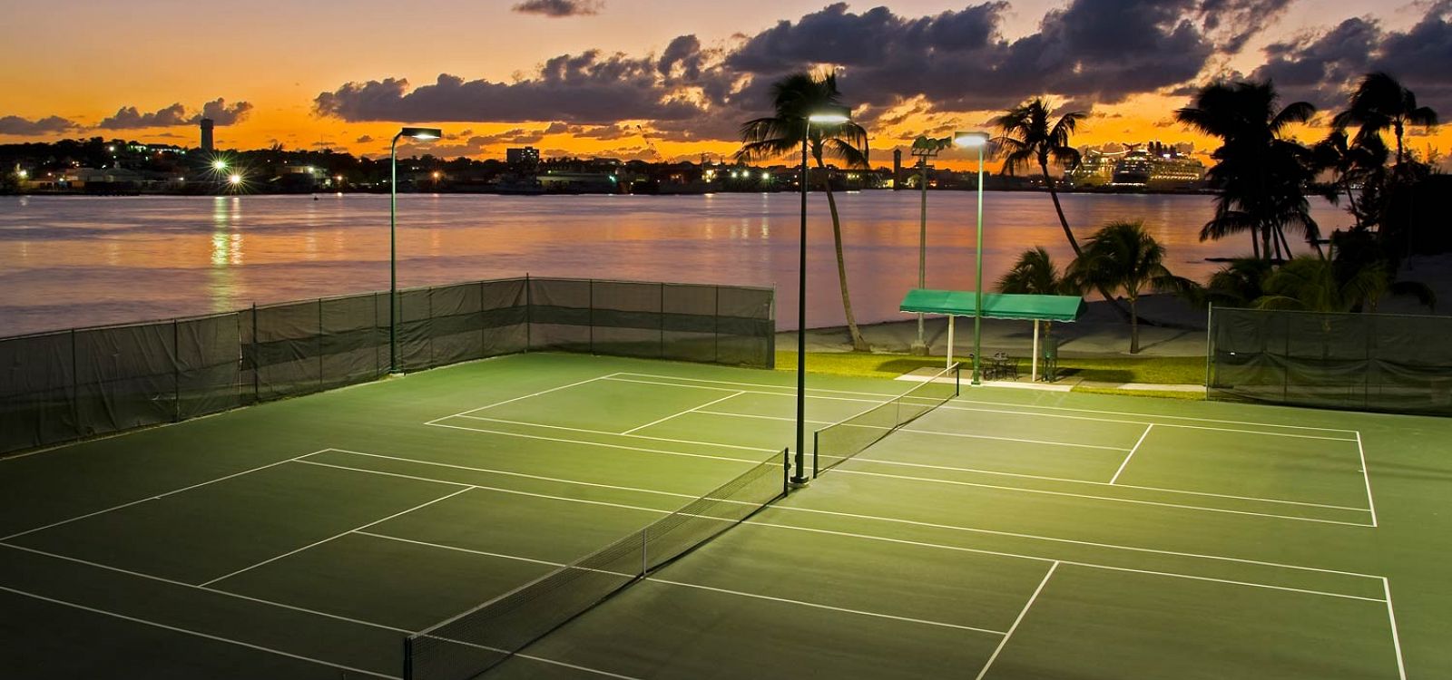 floodlit tennis courts